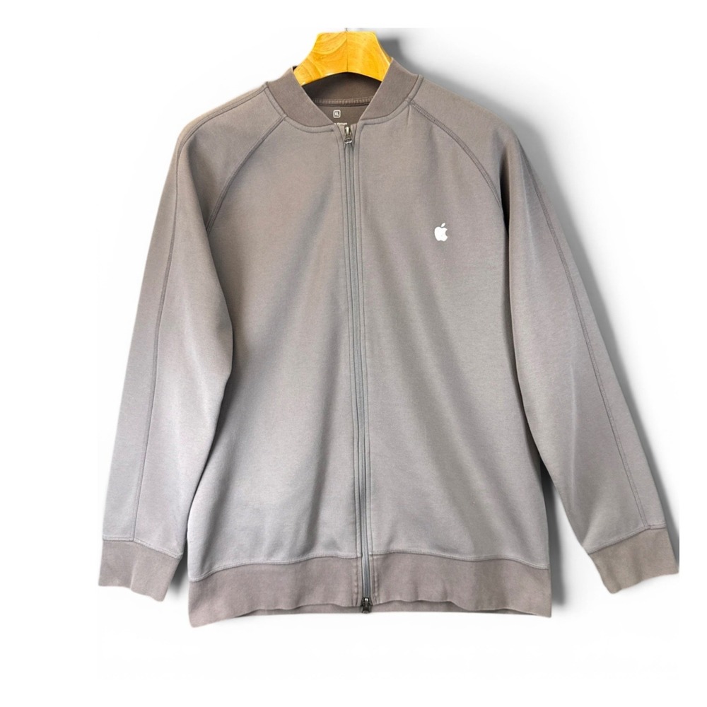 Apple Full Zip Track Jacket Mens XL Grey Raglan Sleeve Employee‎ Swag Preppy Top